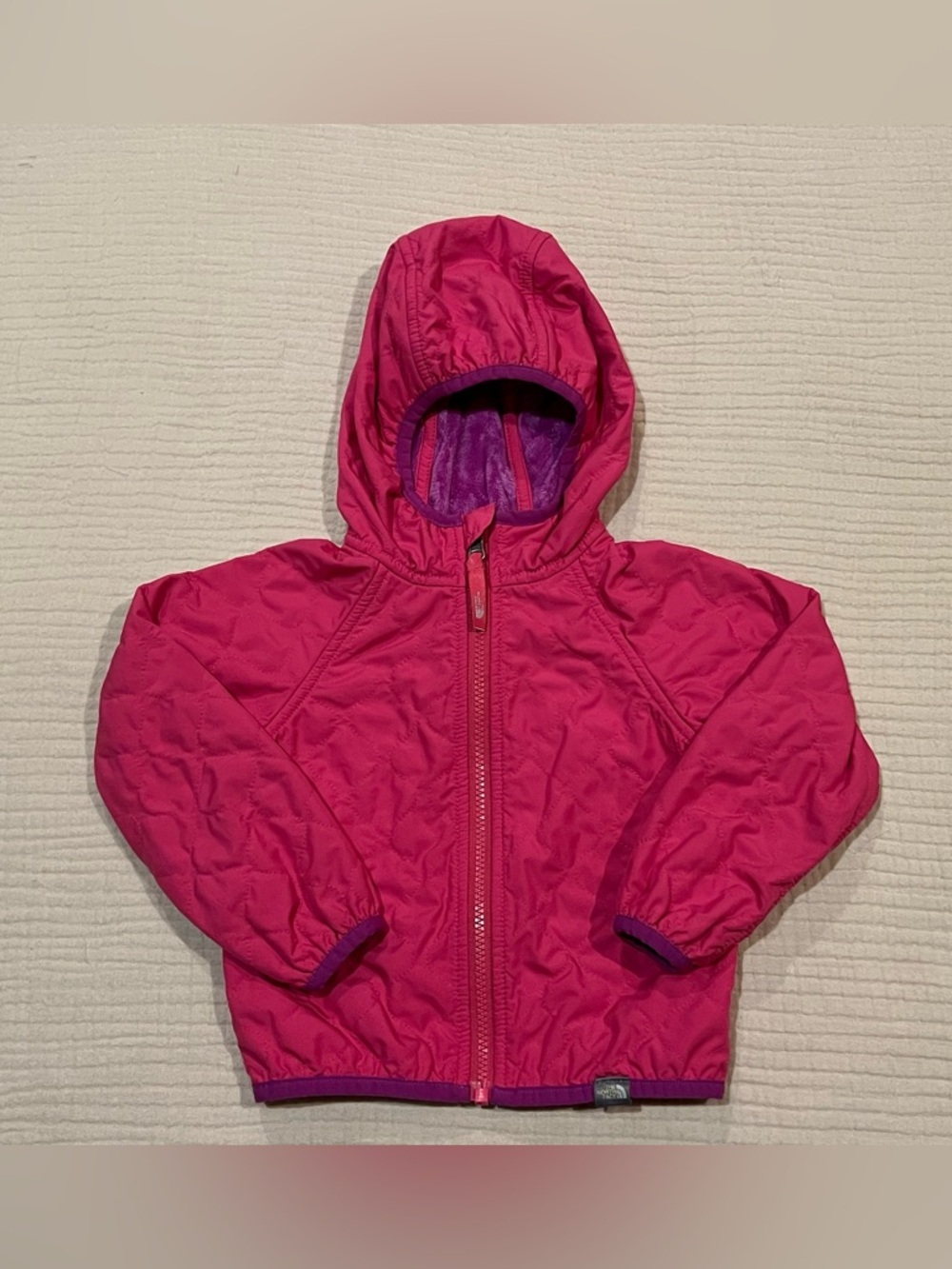 The North Face Toddler Quilted Reversible Hooded Jacket Pink Purple Fleece